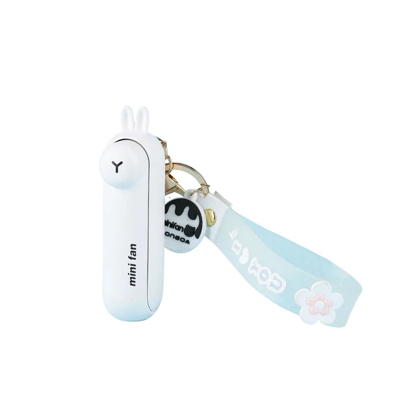 Cute Mini Fan Kipas Portable Hand Folding Hidden Blade Switch USB Charge Battery Table Desk Cooling Hand Rope Buckle Fan
