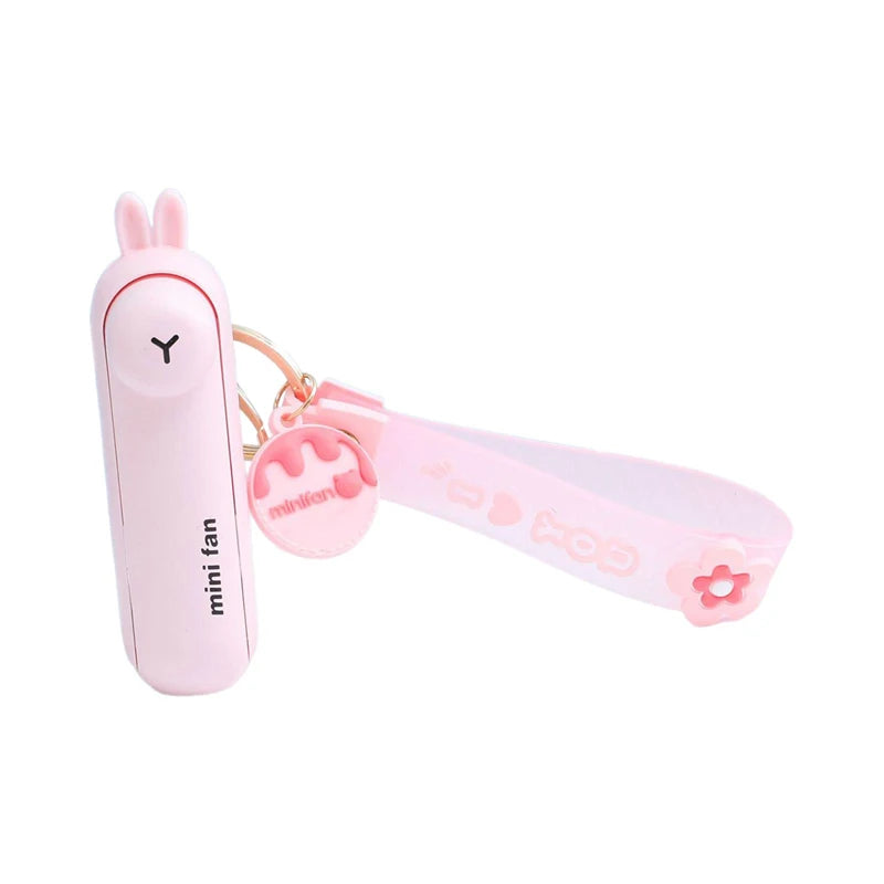 Cute Mini Fan Kipas Portable Hand Folding Hidden Blade Switch USB Charge Battery Table Desk Cooling Hand Rope Buckle Fan