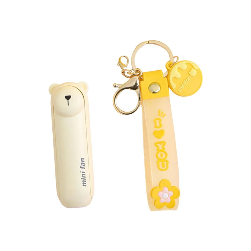 Cute Mini Fan Kipas Portable Hand Folding Hidden Blade Switch USB Charge Battery Table Desk Cooling Hand Rope Buckle Fan