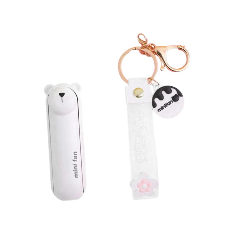 Cute Mini Fan Kipas Portable Hand Folding Hidden Blade Switch USB Charge Battery Table Desk Cooling Hand Rope Buckle Fan