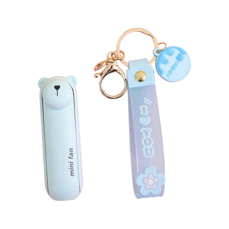 Cute Mini Fan Kipas Portable Hand Folding Hidden Blade Switch USB Charge Battery Table Desk Cooling Hand Rope Buckle Fan