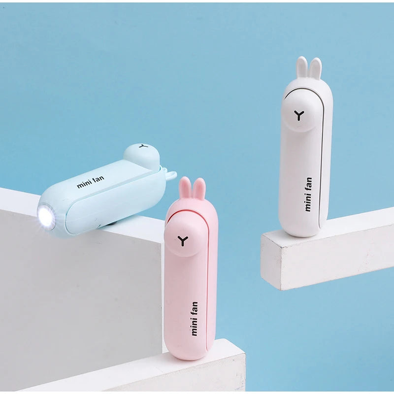 Cute Mini Fan Kipas Portable Hand Folding Hidden Blade Switch USB Charge Battery Table Desk Cooling Hand Rope Buckle Fan